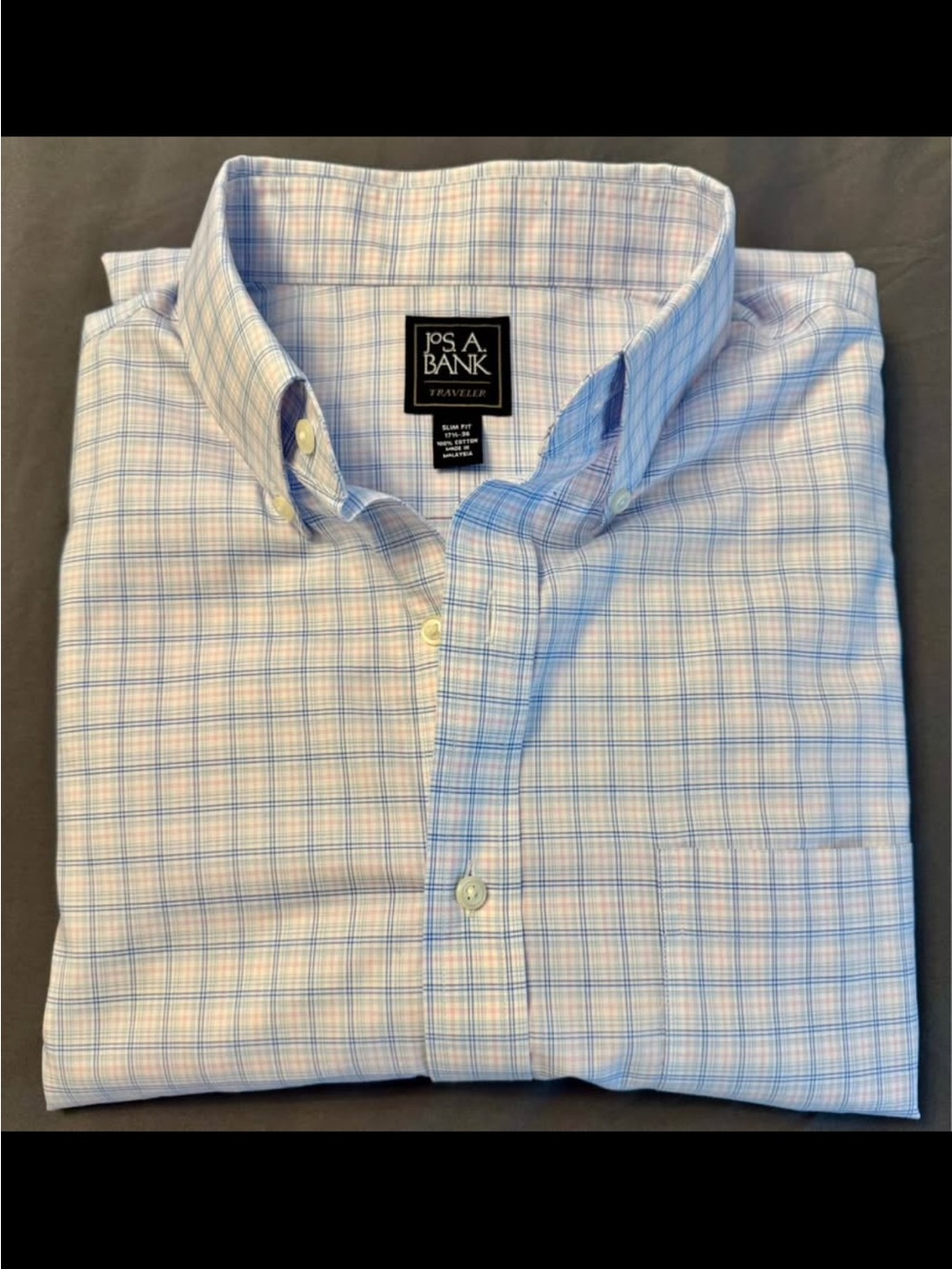 Jos. A. Bank Light Blue and White Plaid Button-Down Dress Shirt